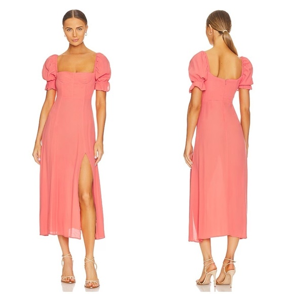 WeWoreWhat Puff Sleeve Midi Dress in Coral Size 4 - Picture 1 of 9